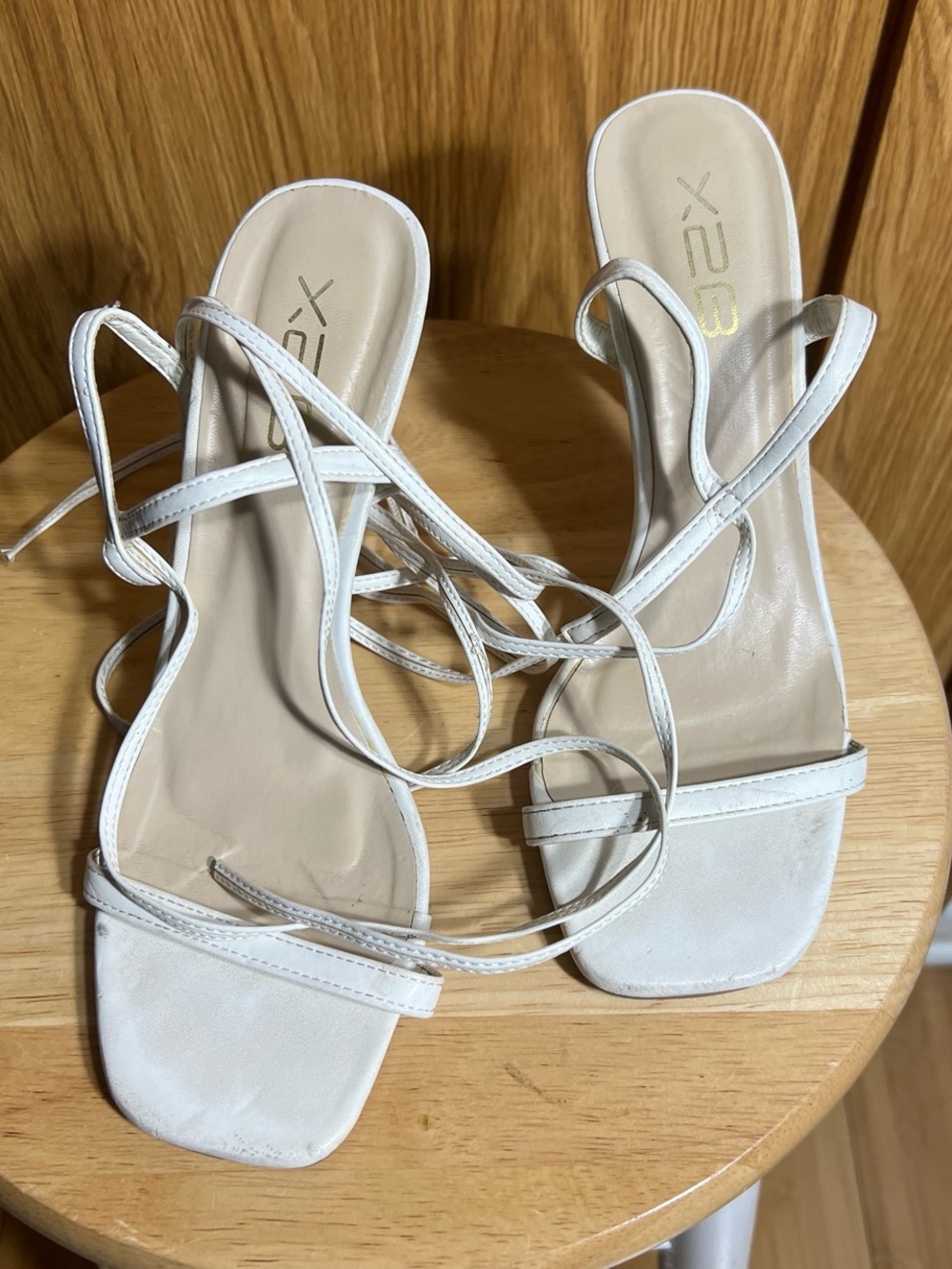 X2 White Lace-Up Square-Toe Strappy Heels
